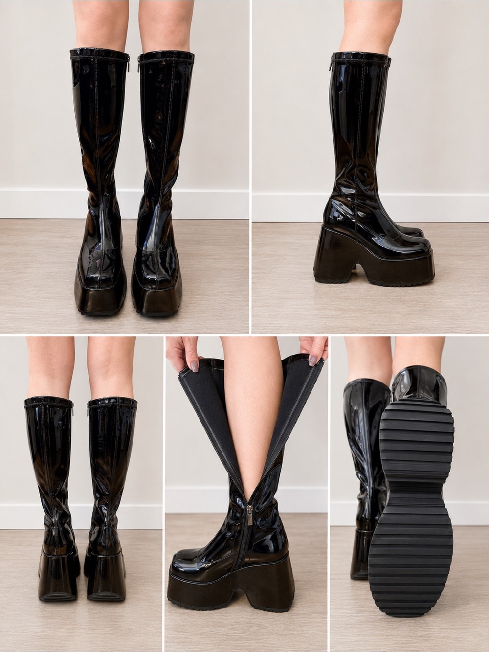 Black Patent Platform Knee-High Boots – 3.5” Platform – 15” Shaft Height - Picture 6 of 6